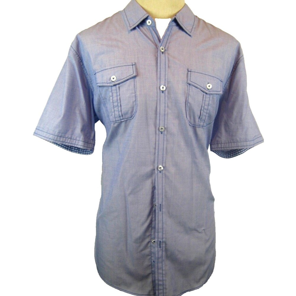 Womens Michael Brandon Blue Cotton Blend SS Casual Shirt Top sz XL